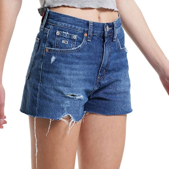 Tommy Jeans Hotpant Frayed Denim Jean Shorts Size 32 Tommy Hilfiger Blue New - Picture 1 of 14